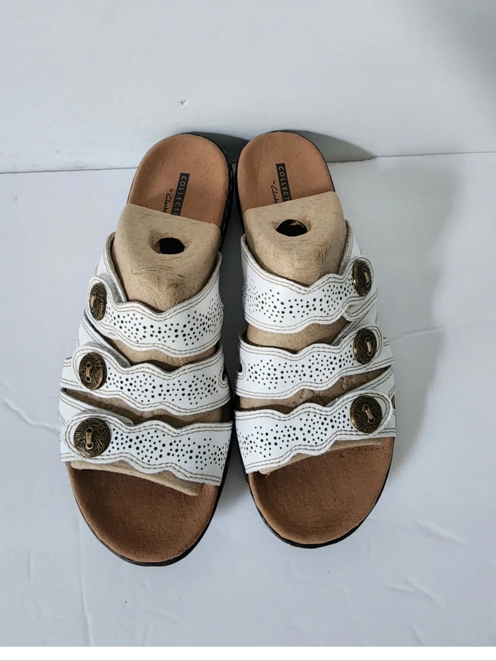 Clarks Womens Leisa Grace White Leather Slide Sandals Shoes NEW Size 8